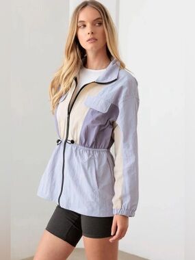 NWT Les Lis Lavender And Beige Windbreaker Jacket Color Block Lined Size Small